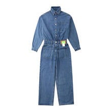 2021 Spring Overalls Men Woman Denim Jumpsuits Long Sleeve Lapel Solid Color Blue Jeans Hip Hop Pants Fashion Lovers Trousers 2024 - buy cheap