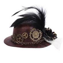 Women Halloween Gothic Mini Top Hat Steampunk Gears Chain Feather Flower Fascinator Hair Clip Victorian Cosplay Costume 2024 - buy cheap