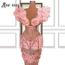 Bebê rosa vestidos de baile 3d flores sereia mangas fora do ombro vestidos de noite longo formal ocasião vestido 2024 - compre barato