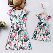 Mother Daughter Dresses Family Look Mommy And Me Clothes Ruffled V Neck Flower Mom  Baby Girls Dress Family Matching Outfits 2024 - buy cheap