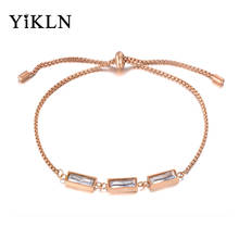 YiKLN Original Design Sparkling CZ Crystal Charm Bracelets For Women Girls Rose Gold Stainless Steel Box Chain Bracelet YB19102 2024 - buy cheap