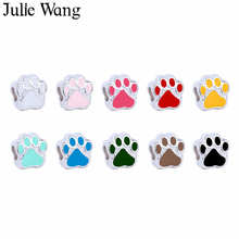 Julie Wang-cuentas con estampado de pata esmaltada, abalorios espaciadores de aleación multicolor para mascotas, perros y gatos, pulsera europea, Accesorio para hacer joyas, 10 Uds. 2024 - compra barato