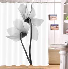 Белая занавеска для душа с серыми цветами, занавеска для ванной комнаты из водонепроницаемого полиэстера, прочный современный цветочный экран для ванны с крючками 2024 - купить недорого