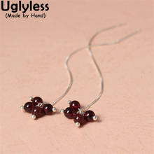 Uglyless-pendientes largos de plata auténtica para mujer, 8,5 CM, bolas de granate bonitas, joyería de vestido de plata 925 auténtica, moda de verano 2024 - compra barato