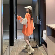 2019 Harajuku японский свитер женская одежда осенние оранжевые толстовки лоскутное пуловер с длинными рукавами свободные толстовки для женщин 2024 - купить недорого