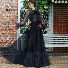 Black evening dresses High neck Lace Long Sleeves Bow Illusion Islamic Dubai Saudi Arabic Long Elegant Evening Gown Prom Dress 2024 - buy cheap
