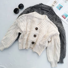 Cardigan curto de malha, cardigan feminino para outono e inverno, cor sólida solta, para estudantes 2024 - compre barato