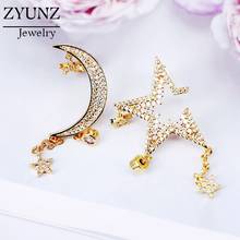 4 Pairs, Fashion Classic Geometric Earrings Asymmetric Earrings Star Moon Female CZ Micro Pave Jewelry For Woman Gift 2024 - buy cheap