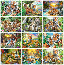 AZQSD-pintura de diamantes de Tigre, punto de cruz, bordado de animales, diamantes de imitación cuadrados completos, decoración del hogar, regalo, artesanía de costura 2024 - compra barato