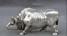 Zhmui8800284068 ++ 8 "Lucky Old Feng shui chino Silver Animal Zodiac Oxen Bull Art estatuillas 2024 - compra barato