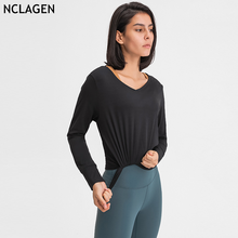 NCLAGEN Autumn Winter U-neck Loose Slim Long Sleeves Shirts Yoga Clothes Gym Sport Workout Running Women Breathable Fitness Top  2024 - buy cheap