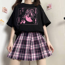 Camiseta feminina manga curta estampa de desenho animado kawaii, de verão, anime, moda hip hop, preta, roupa feminina, tops streetwear 2024 - compre barato