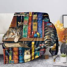 Manta con estampado 3D de gato en el estante para libros, Sábana cálida de invierno para la cama, manta para la rodilla, manta para siesta de oficina, fina para otoño 2024 - compra barato