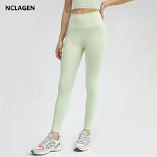 Nclagente calça legging para ioga, esportivo, feminino, fitness, cintura alta, sem costura elástica, para fixação na frente, à prova de agachamento, academia 2024 - compre barato