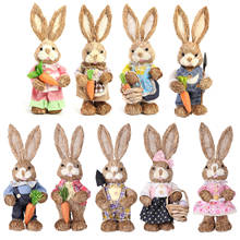 32cm Straw Rabbit Ornament 12 inch Standing Bunny with Carrot Handmade Figurine for Easter Home Decorations Statue Dolls Gift 2024 - buy cheap