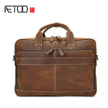 AETOO Crazy horse leather retro men's shoulder bag, leather laptop bag, men's portable briefcase 2024 - buy cheap