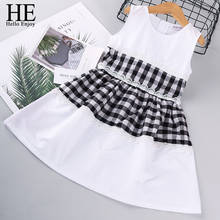 HE Hello Enjoy Girls Dress Summer 2020 Teenage Kids Plaid Lace Bow Ball Gowns Princess Dresses Children Clothing 4 8 12 year 2024 - buy cheap