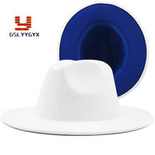 New Arrivel Fashionable Patchwork White Black blue Wide Brim Fedora Hat Fall Winter Women Men Church Jazz Panama Hat 2024 - buy cheap