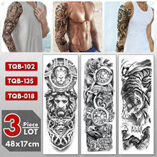 3 шт./лот, большой рукав, татуировка, тотем, Лев, водостойкая временная татуировка, наклейка, тигр, часы, боди-арт, полностью поддельные татуировки для женщин и мужчин 2024 - купить недорого