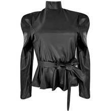 Shirts For Women High Collar Blouse Thick Fleece Faux Leather Shirt Long Sleeve Tops Women 2022 Autumn Winter Chemise Femme 2024 - buy cheap