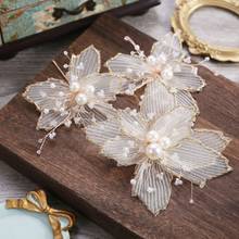Bridal Crystal Pearl Yarn Flower Hair Clip Floral Style Barrette Bride Hair Jewelry Bridesmaid Wedding Hair Accessories 2024 - buy cheap