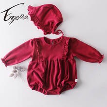 Engepapa Newborn Baby Girls Solid Color Jumpsuit+Hat Spring Autumn Toddler Baby Girl Cotton Long Sleeve Romper 2024 - buy cheap