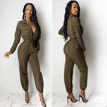 BKLD Rompers Womens Jumpsuit 2019 Autumn New Long Sleeve Clubwear New Women Sexy Beading Deep V-Neck Loose Long Pants Jumpsuits 2024 - buy cheap