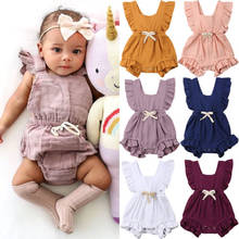 Newborn Baby Girl Ruffle Solid Casual Romper Jumpsuit Outfit Summer Clothes Sleeveless Covered Button Solid 2024 - buy cheap