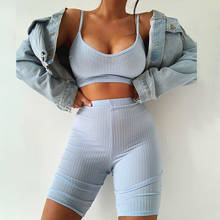 Women Fitness Tracksuit 2 Pieces Set Crop Top + Biker Shorts Summer Outfits Stretch Outwear Matching Set Skinny Elastic Sporty 2024 - buy cheap