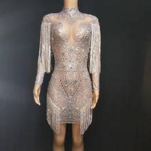 Sparkly Crystals Chains Mesh Perspective Dress Evening Party Dresses Evening Birthday Celebrate Dress Singer Performance YOUDU 2024 - buy cheap