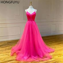 HONGFUYU-vestido de gala rosa con tirantes finos, traje de fiesta, de tul, de noche 2024 - compra barato