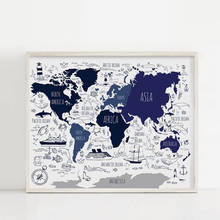 Mapa del mundo náutico nórdico, carteles e impresiones creativos del mapa del mundo, pintura en lienzo, imágenes artísticas de pared para decoración de habitación de niños 2024 - compra barato
