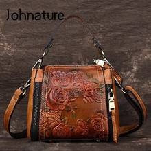 Johnature-Bolso de cuero genuino Vintage para mujer, hecho a mano, en relieve, para hombro y bolsos de cuero cruzados, 2021 2024 - compra barato