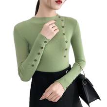 2021 Autumn Winter Women Sweater Soft Elastic Soild Pullovers Button Full Sleeve Turtleneck Sweater Slim Tight Knitted Top S540 2024 - buy cheap