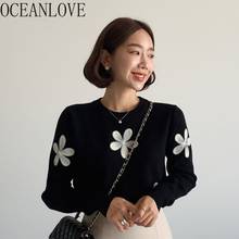 Oceanlove 2021 outono inverno mulheres blusas bordadas flor moda vintage coreano mujer sueteres chique quente pullovers 18111 2024 - compre barato