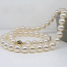 AAAA+ 18"9-10mm Natural south sea perfect round WHITE pearl necklace 14K GOLD 2024 - buy cheap