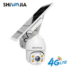 Shiwojia 4g sim versão do painel solar câmera ptz 2mp hd monitor de segurança ao ar livre casa inteligente rancho floresta led alarme 4x zoom digital 2024 - compre barato