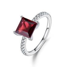 Женское кольцо с красным гранат, обручальное кольцо из стерлингового серебра 925 пробы с огранкой принцессы, карат 2022 - купить недорого