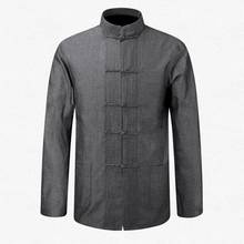 Рубашка мужская хлопковая с длинным рукавом, традиционное китайское пальто, униформа кунг-фу тай-чи, куртка на осень-весну 2024 - купить недорого