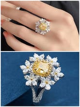 Anéis de diamantes com pedras preciosas, 6 flores, 2 quilates, cristal amarelo, pedras preciosas, para mulheres, branco, dourado, cor de prata, joia, bague, presentes de casamento 2024 - compre barato