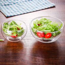 Двухслойная прозрачная стеклянная чаша, термостойкая Высокая чаша из боросиликатного стекла, посуда для салата, овощей, десерта, мороженого 2024 - купить недорого