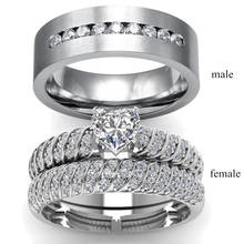 Fashion Couple Rings Women Heart White Crystal Rhinestones Rings Set Men's CZ Stainless Steel Ring Wedding Engagement Band Ring 2024 - buy cheap