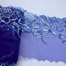1Meter 16.5CM Width Floral Embroidered Lace Trim Sapphire Blue Tulle Fabric Lingerie Underwear Bra Doll's Dress Decor Handmade 2024 - buy cheap