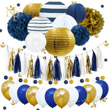 Optar por enviar da Espanha ou Bélgica,Nicro Novo 38 pçs/set Azul Marinho Âncora Feliz Aniversário Balões Decoração Do Partido Do Chuveiro Do Bebê Flor De Papel PomPom DIY # Set52 2024 - compre barato