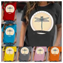Lugentolo Sumer T-shirt Women Short Sleeve Loose Tops Female Casual O-neck Dragonfly Print Street Versatile T-shirts 2024 - buy cheap