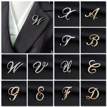 Initial Letters Rhinestone Brooch Fashion A To Z Crystal English Alphabet Gold Color Brooch Pins For Women Jewelry Accessories 2024 - buy cheap