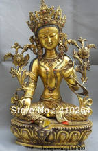 15 "tibetano bronze dourado lótus assento verde tara deusa buda estátua 2024 - compre barato