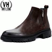 mens autumn winter retro Chelsea boots men thick soles cowhide High Quality Genuine Leather steel toe boots dress boots male 2024 - buy cheap