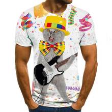 Футболка с милым рисунком кота, летняя повседневная футболка с коротким рукавом и круглым вырезом, уличная одежда с 3D-принтом животных, мужская одежда 2024 - купить недорого