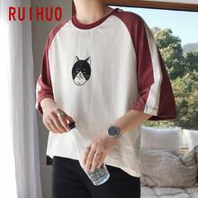 RUIHUO 2020 Новая летняя хлопковая футболка с коротким рукавом мужская футболка Harajuku повседневные топы Модные мужские Забавные футболки мужская одежда M-5XL 2024 - купить недорого